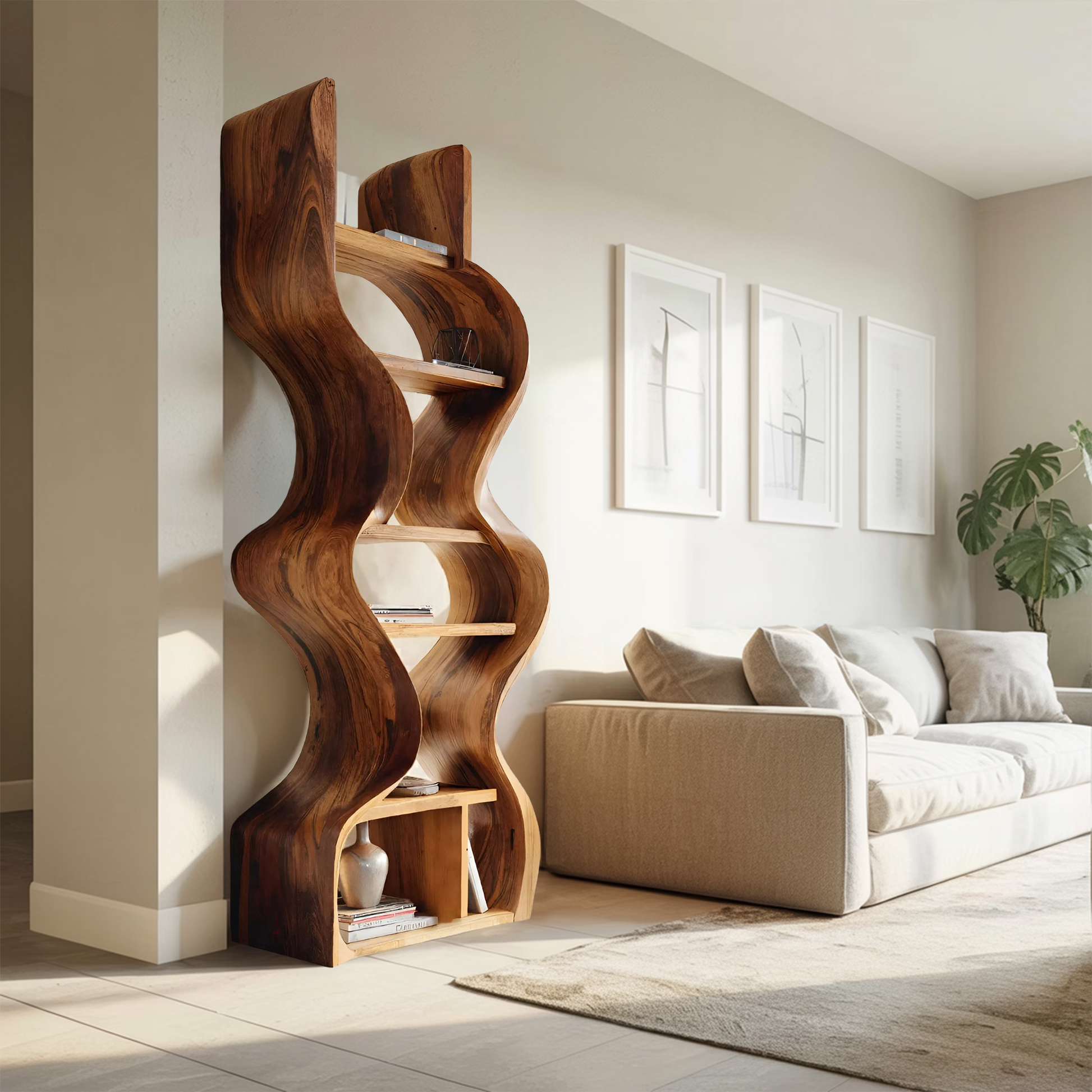 Organic Solid Wood Wall Bookcase For Modern Entryway Lynnsnail