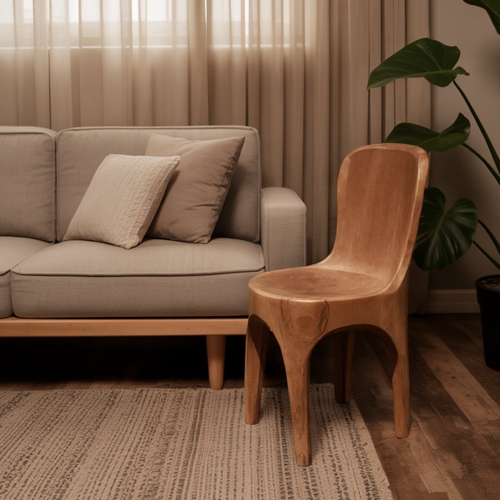 Sculptural Solid Wood Chair With Curved Seat For Garden Or Indoor Decor Lynnsnail