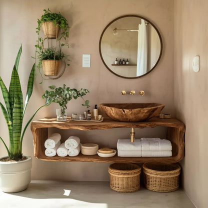 Handcrafted Wooden Vanity For Bathroom Natural Look Lynnsnail