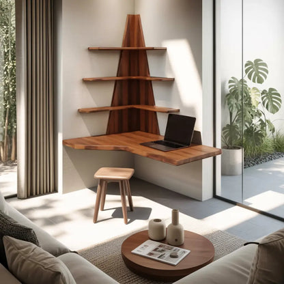 Modern Floating Corner Desk With Tree Shelves For Home Office And Apartment Lynnsnail