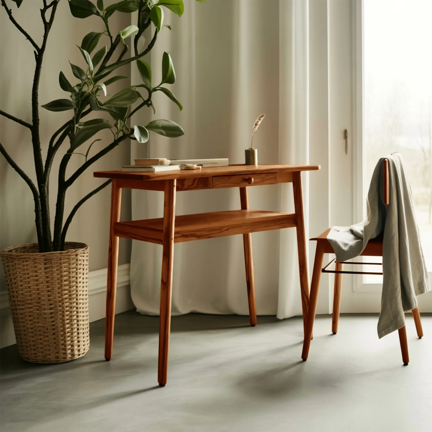 Modern Minimalist Wood Writing Desk With Drawer For Home Office Or Entryway Lynnsnail
