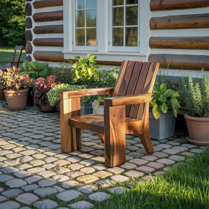 Rustic Outdoor Wooden Lounge Chair With Armrests For Garden Or Porch Lynnsnail