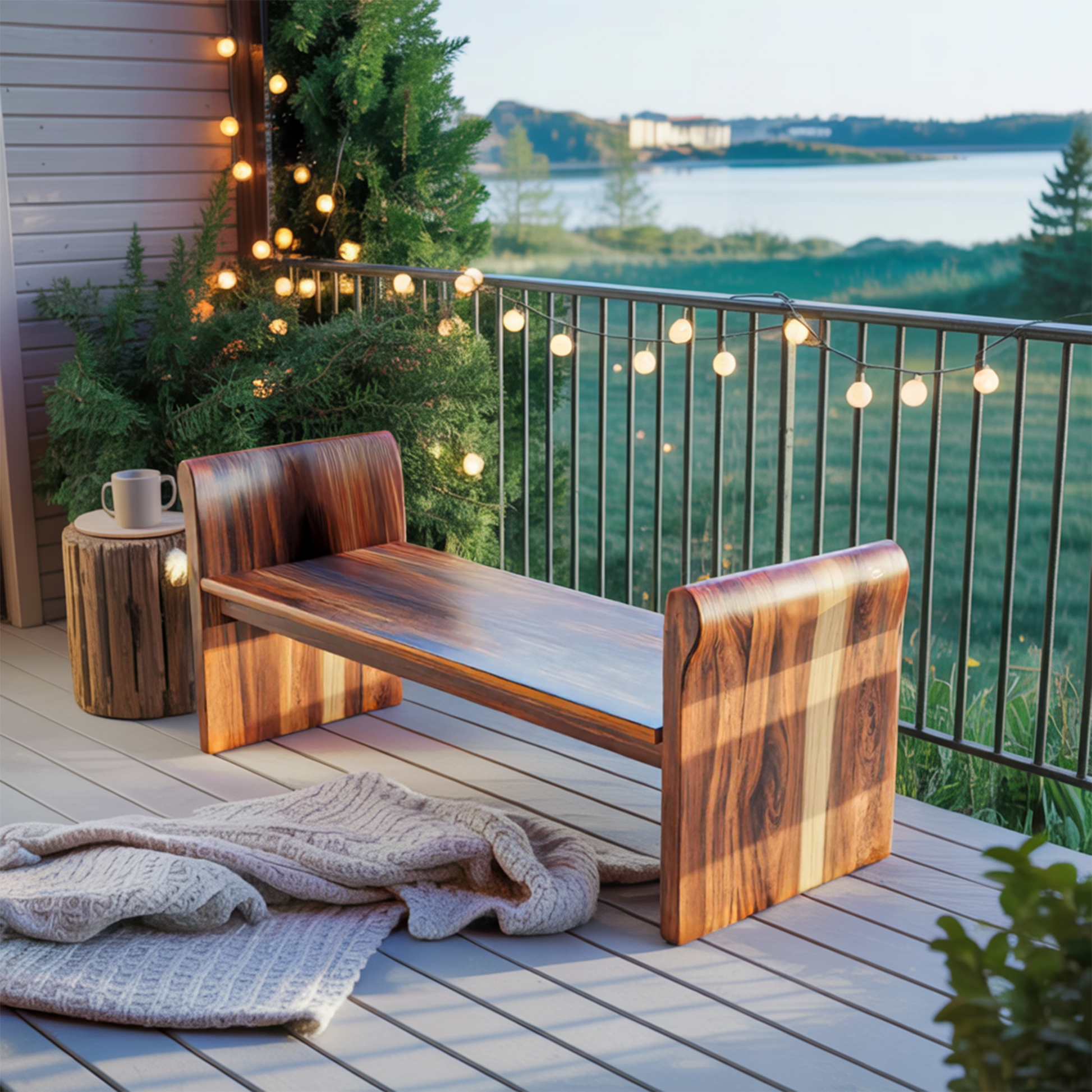 Contemporary Wood Bench With Rounded Armrests For Porch Or Garden Lynnsnail
