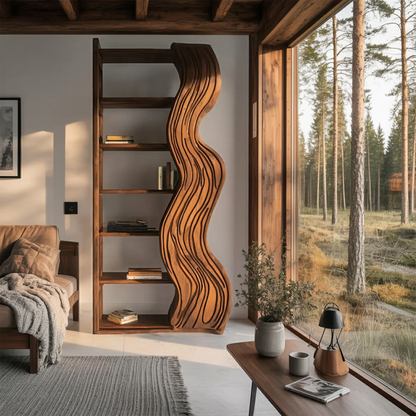 Modern Bookshelf With Wave Carved Side Panel For Office Lynnsnail