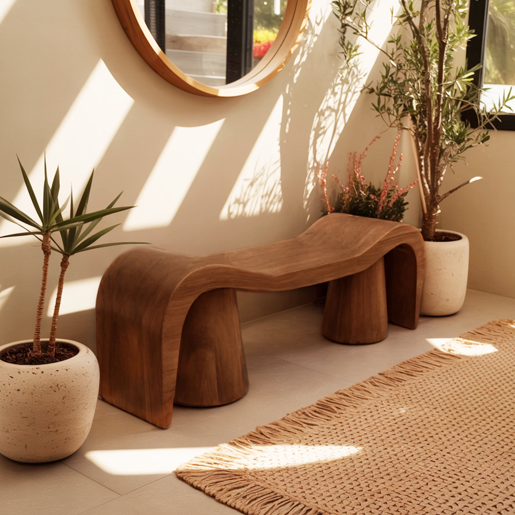 Contemporary Sculpted Wood Bench For Garden Or Patio Lynnsnail