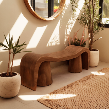 Contemporary Sculpted Wood Bench For Garden Or Patio Lynnsnail