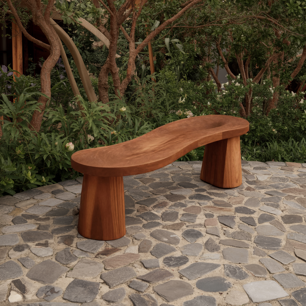 Organic Curved Wood Bench For Garden Or Entryway Lynnsnail