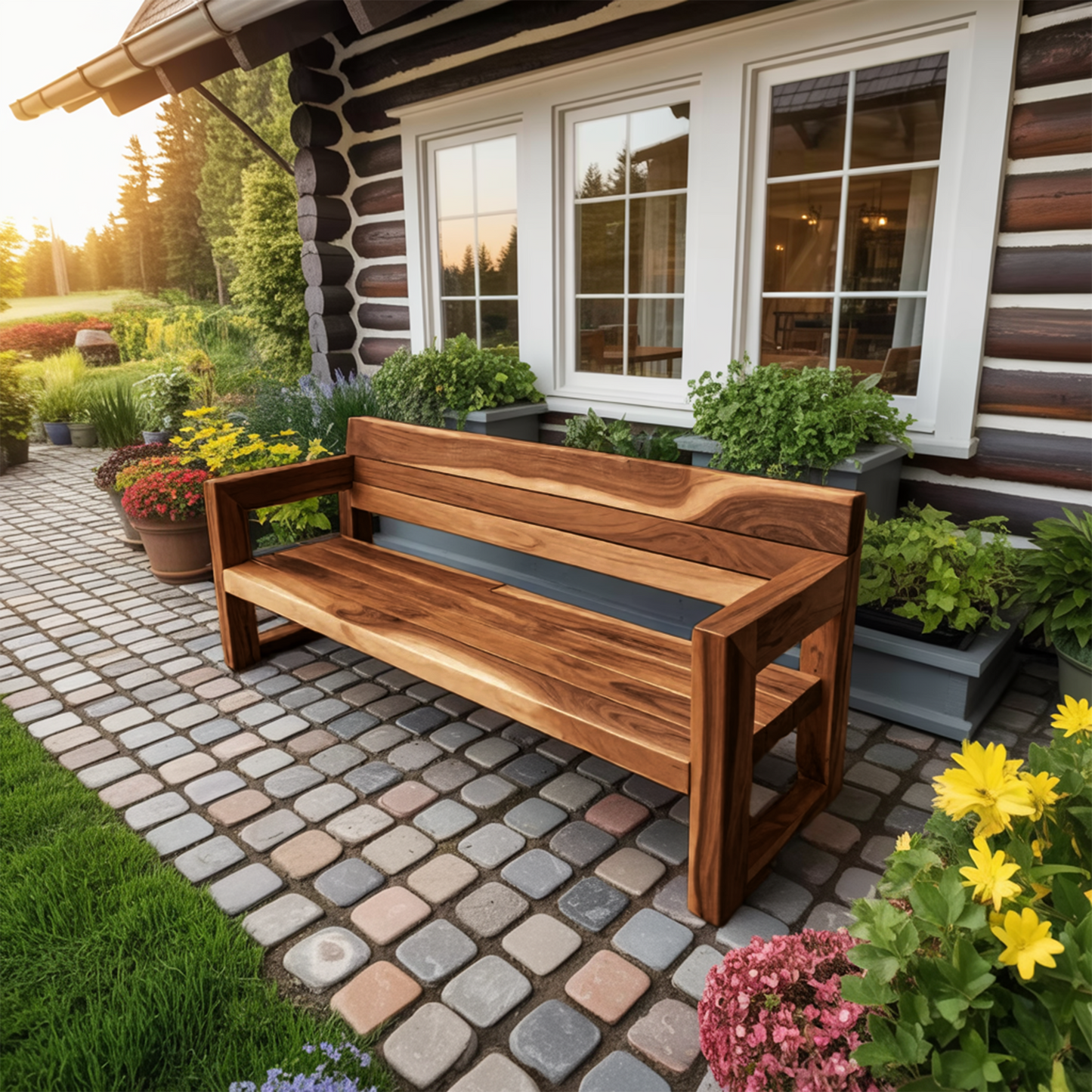 Modern Solid Wood Outdoor Bench With Armrests For Garden Or Entryway Lynnsnail