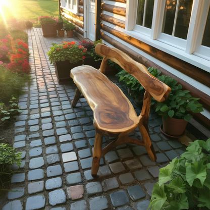 Rustic Live Edge Bench With Backrest For Garden Patio And Balcony Lynnsnail