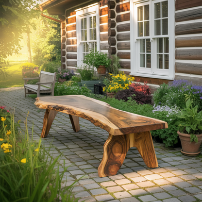 Rustic Live Edge Wooden Bench For Patio Or Garden Lynnsnail