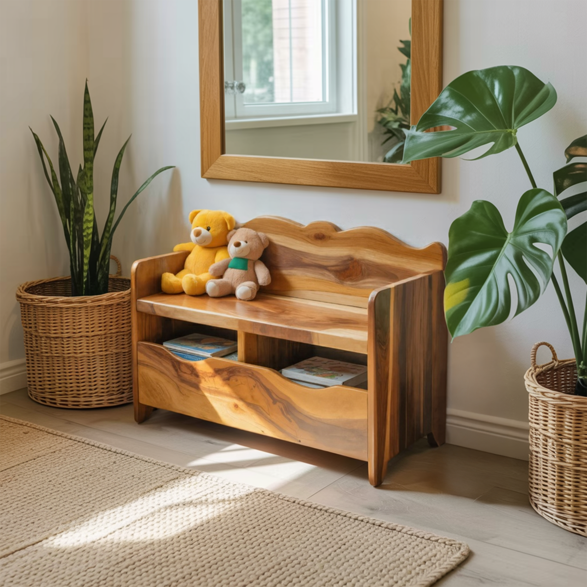 Montessori Bench With Book Storage For Kids Room Entryway And Playroom Lynnsnail