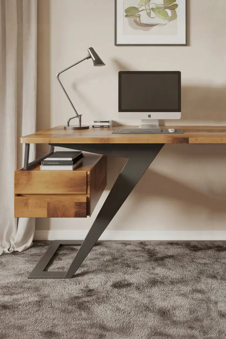 Modern Desk With Z Frame And Drawers For Home Office Lynnsnail
