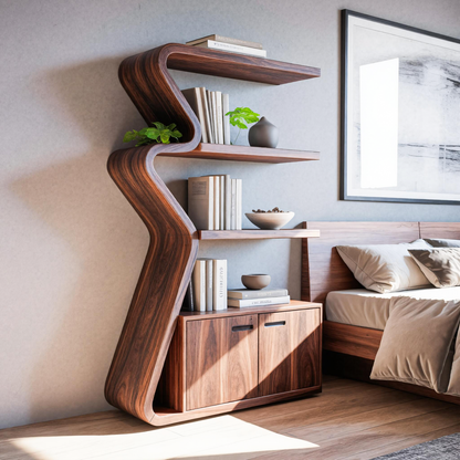Modern Zigzag Bookshelf With Cabinet For Living Room Or Office Lynnsnail
