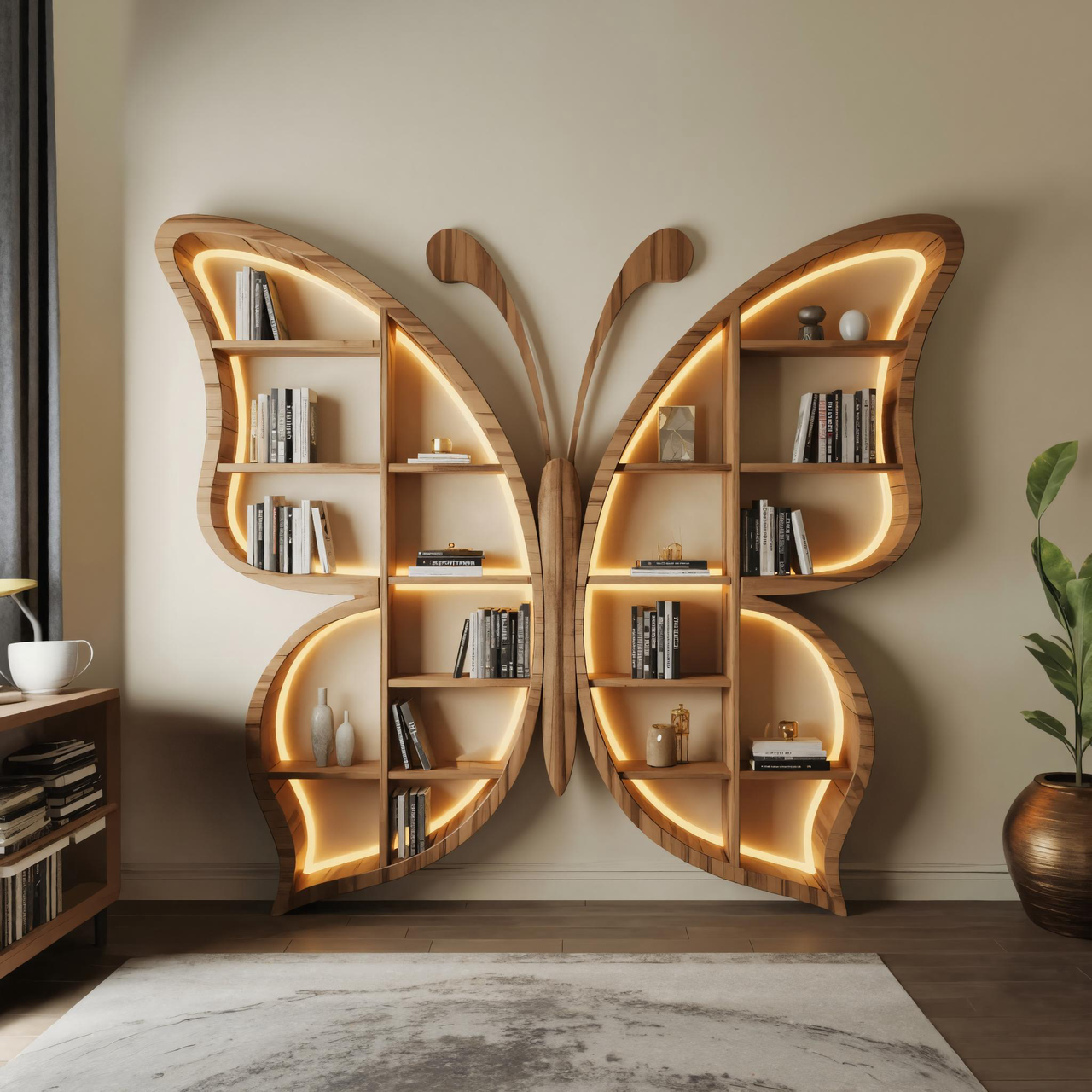 Butterfly Bookshelf With LED For Living Room Or Bedroom Lynnsnail