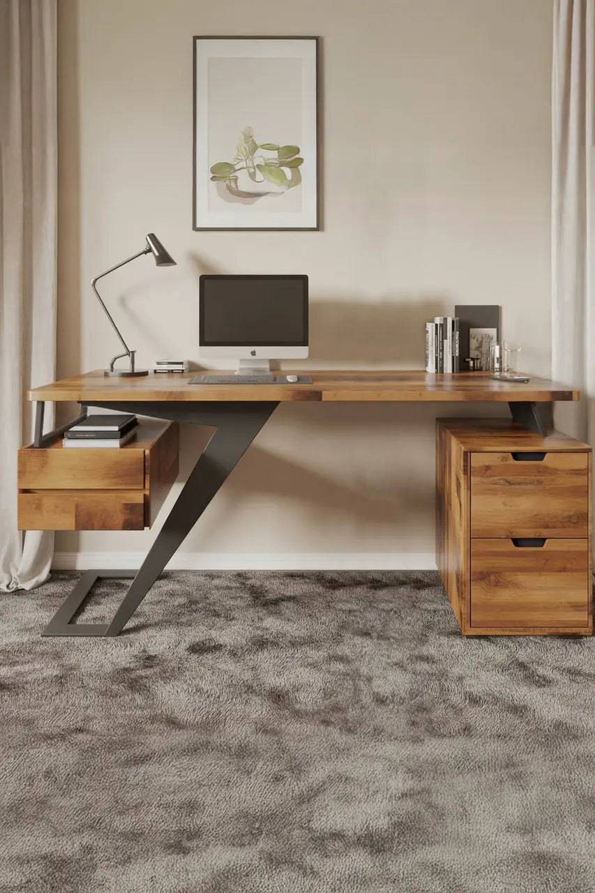 Modern Desk With Z Frame And Drawers For Home Office Lynnsnail