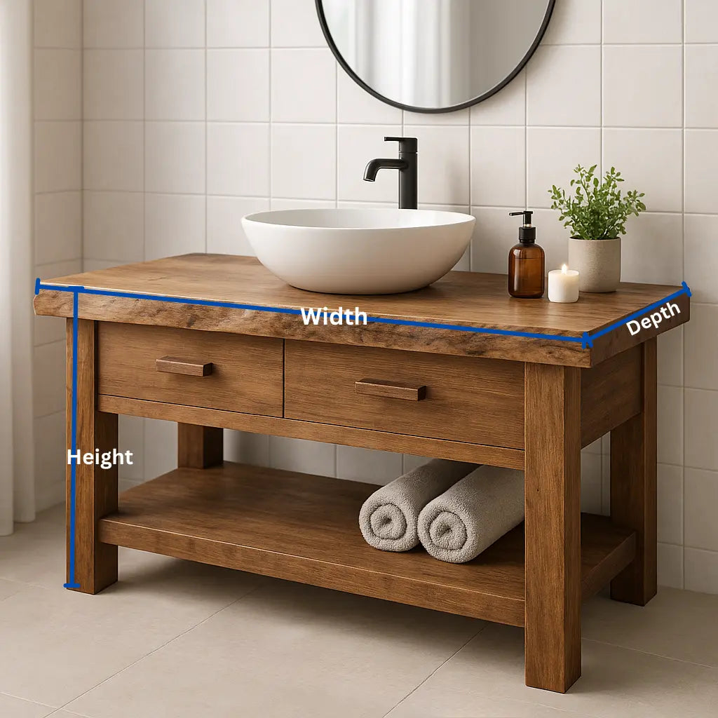 Handcrafted Solid Wood Bathroom Vanity with Live Edge Top and Open Shelf Storage Lynnsnail