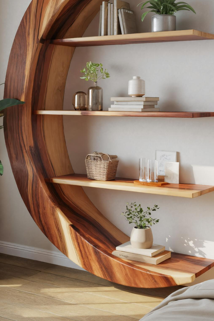 Modern Floating Moon Bookshelf For Living Room Or Bedroom Lynnsnail