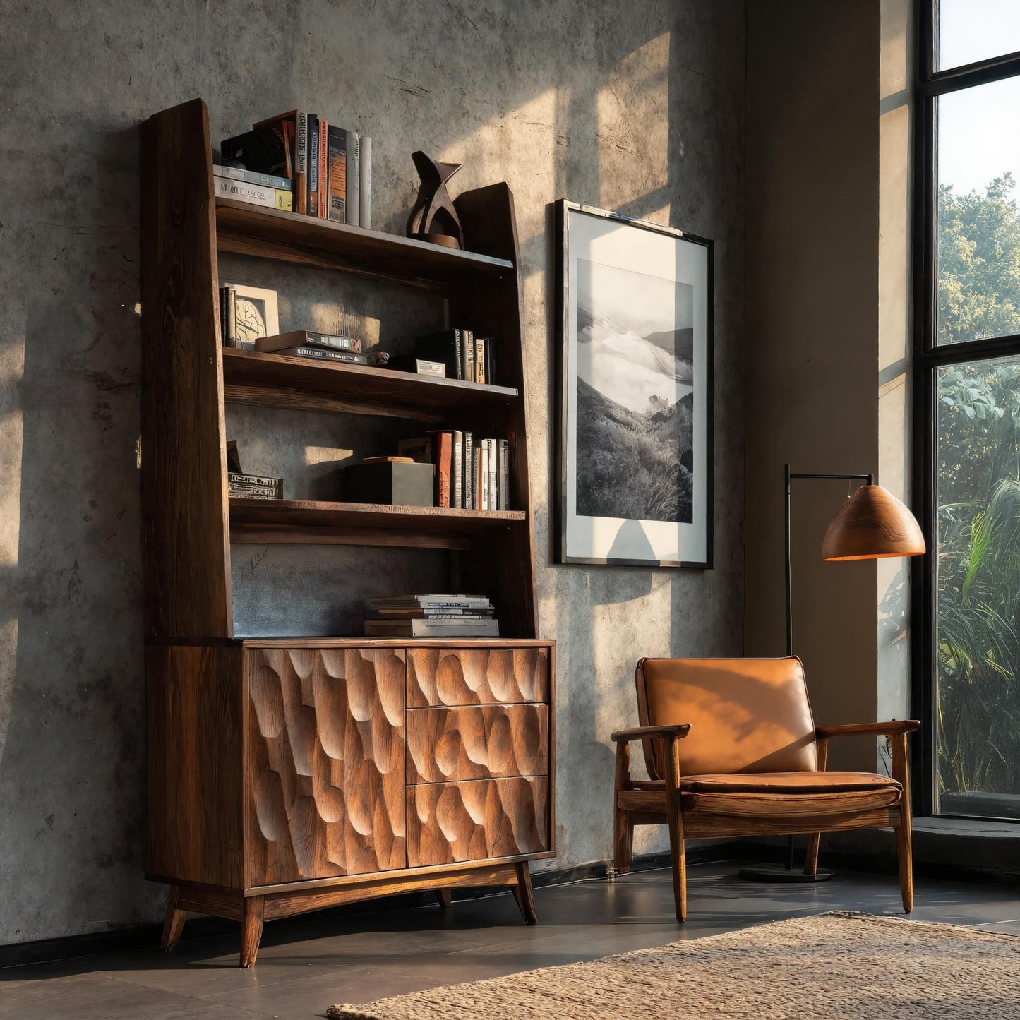 Modern Wooden Bookcase With Drawers And Open Shelves For Living Lynnsnail