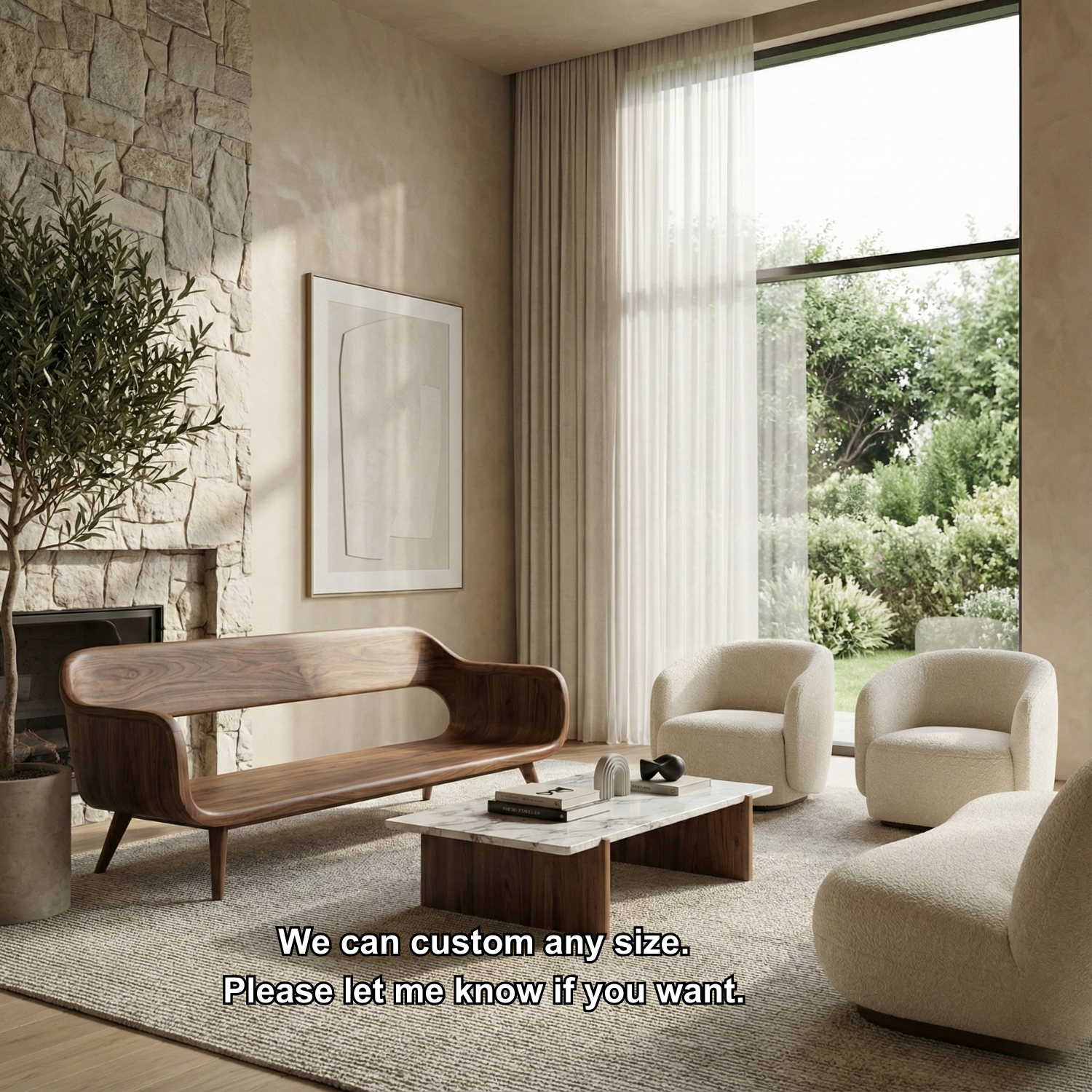 Handcrafted Solid Wood Organic Modern Sofa with Sculpted Curved Form Lynnsnail