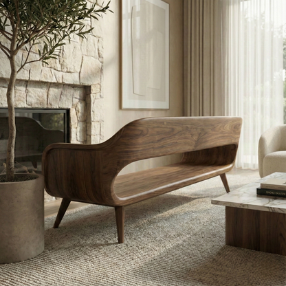 Handcrafted Solid Wood Organic Modern Sofa with Sculpted Curved Form Lynnsnail