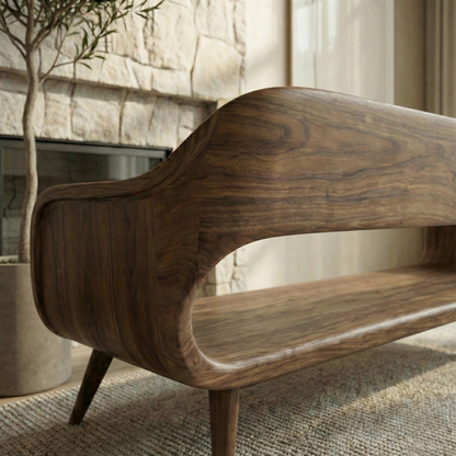 Handcrafted Solid Wood Organic Modern Sofa with Sculpted Curved Form Lynnsnail