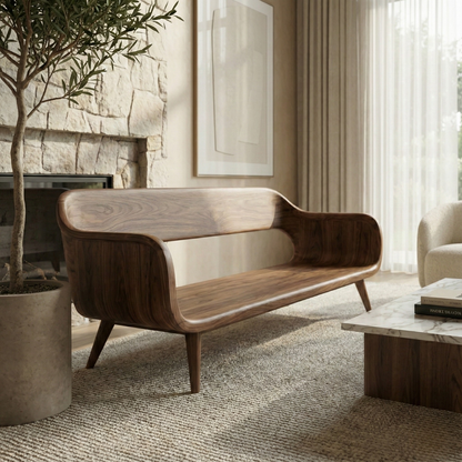 Handcrafted Solid Wood Organic Modern Sofa with Sculpted Curved Form Lynnsnail