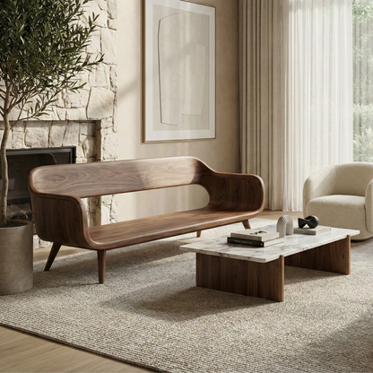 Handcrafted Solid Wood Organic Modern Sofa with Sculpted Curved Form Lynnsnail