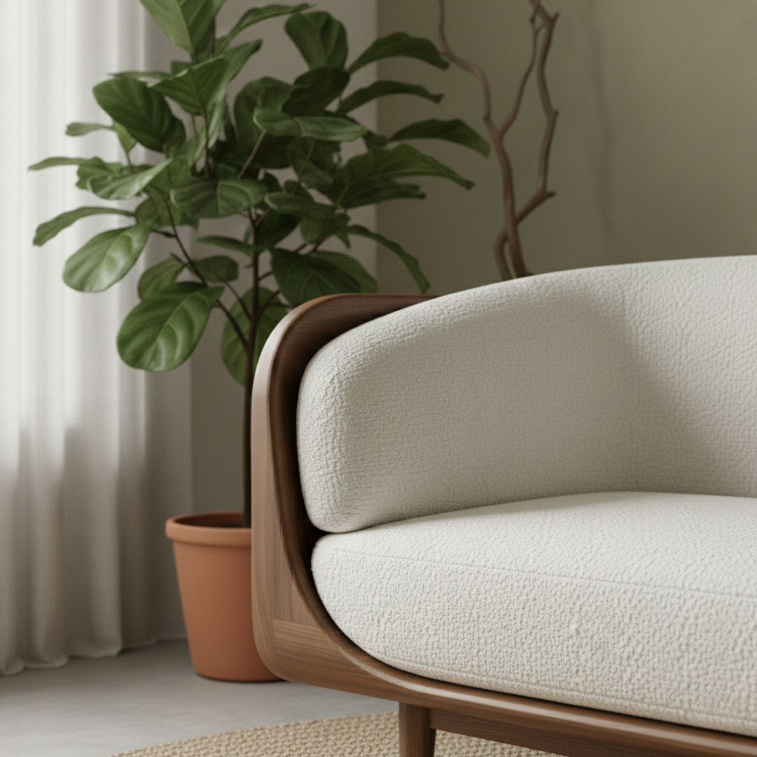 Handcrafted Solid Wood Organic Modern Sofa with Integrated Sculpted Side Shelves Lynnsnail