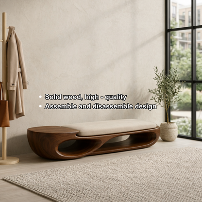 Double Curve Solid Wood Entryway Bench – Sculptural Modern Organic Design Lynnsnail