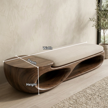 Double Curve Solid Wood Entryway Bench – Sculptural Modern Organic Design Lynnsnail