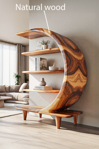 Modern Crescent Moon Bookshelf For Living Room Or Office Lynnsnail