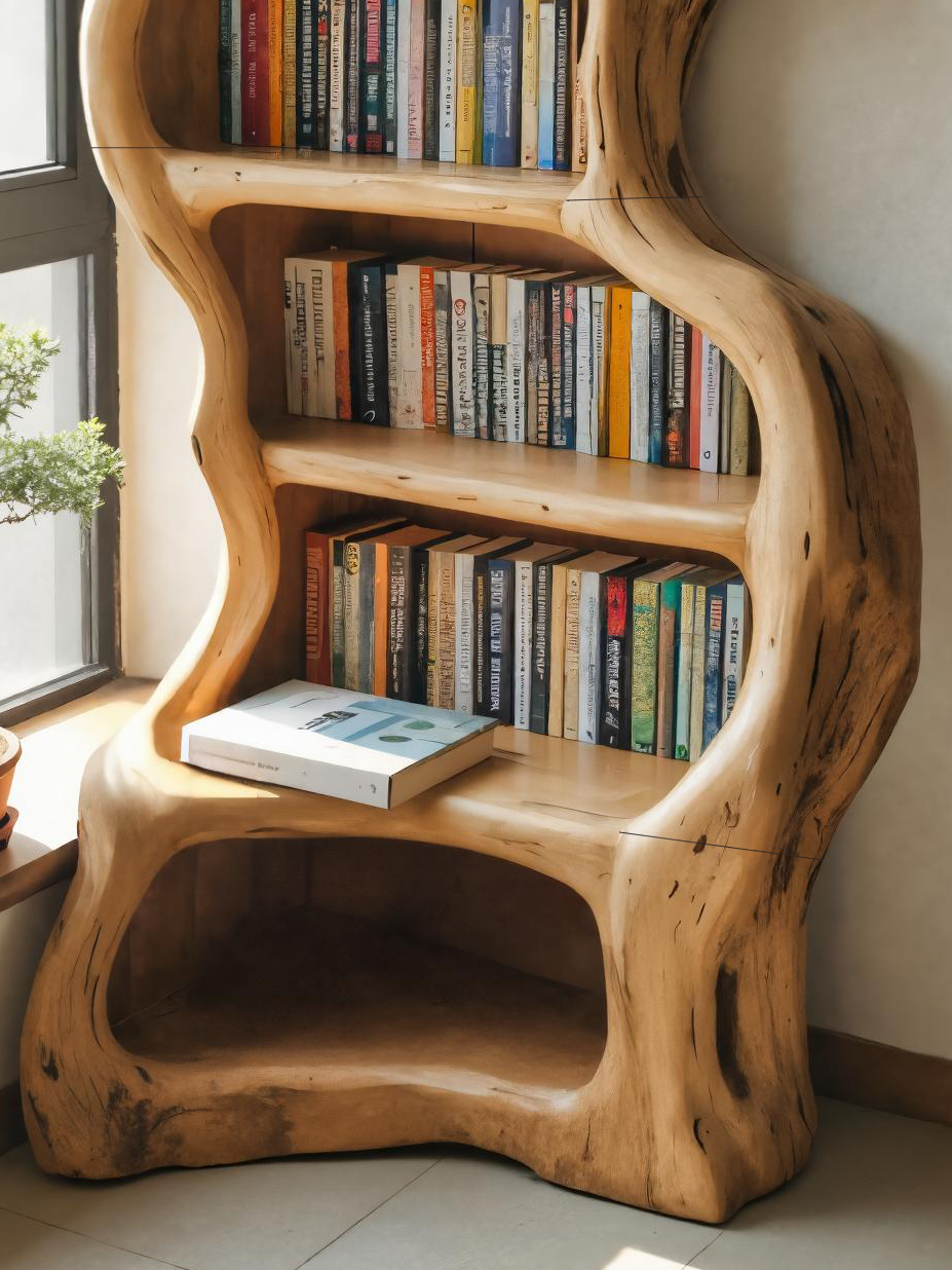Organic Live Edge Bookshelf For Rustic Living Room Or Office Lynnsnail