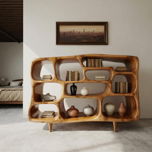 Modern Organic Bookshelf With Open Shelves For Living Room Or Office Lynnsnail