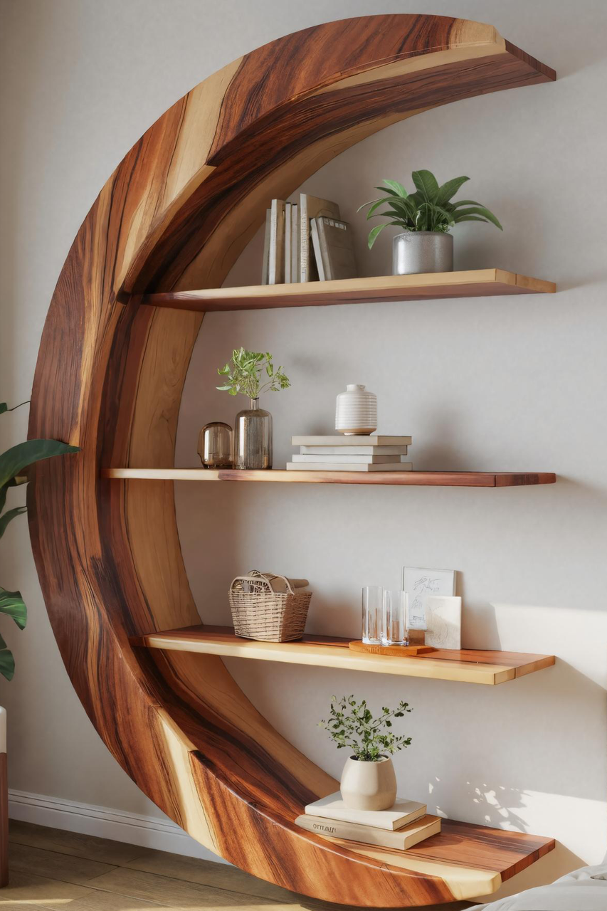 Modern Floating Moon Bookshelf For Living Room Or Bedroom Lynnsnail