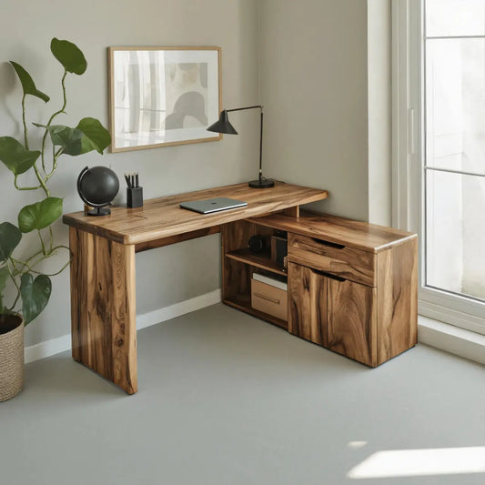 Contemporary L Shaped Desk With Drawers For Home Office Lynnsnail