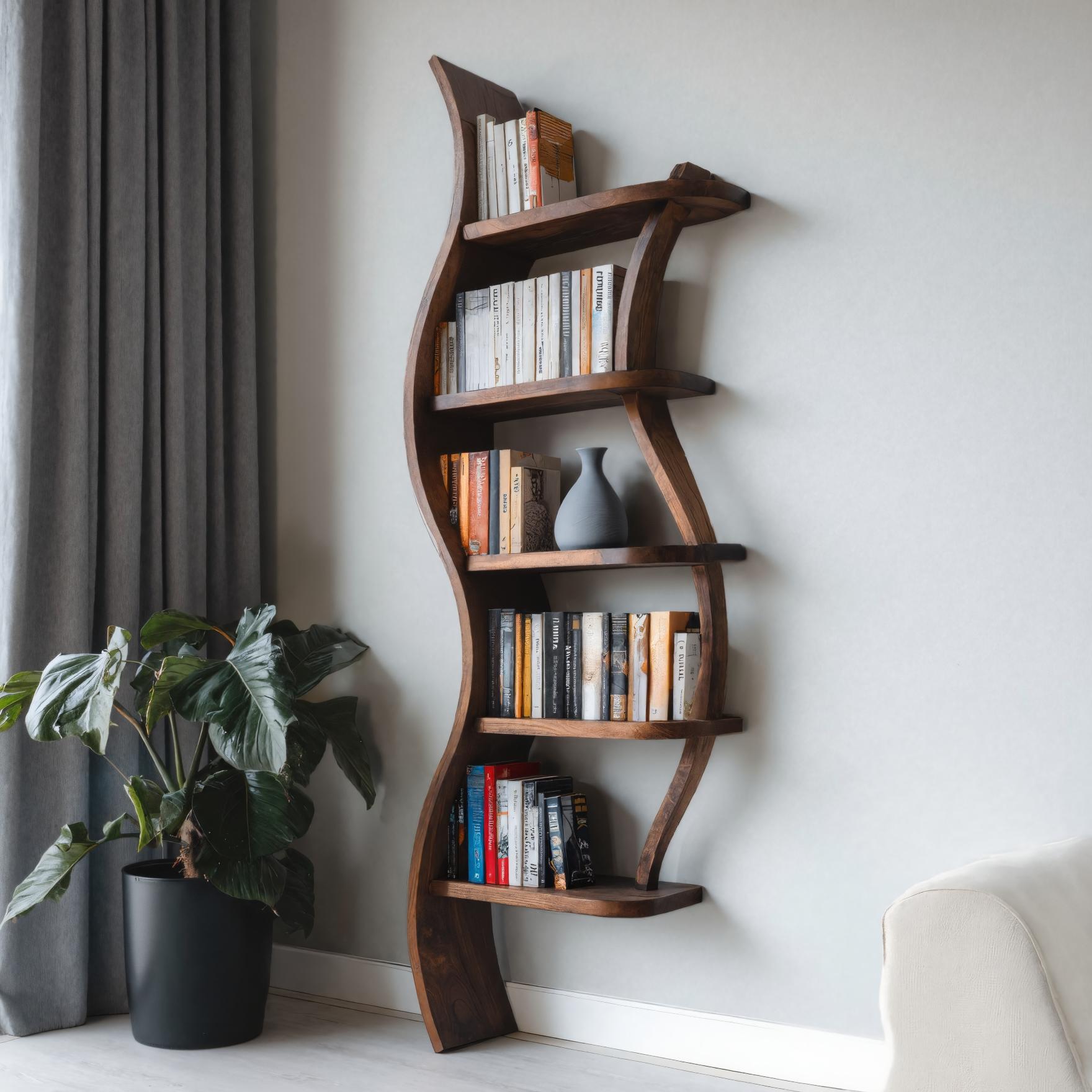 Modern Sculptural Bookshelf With Curved Design For Living Room Lynnsnail