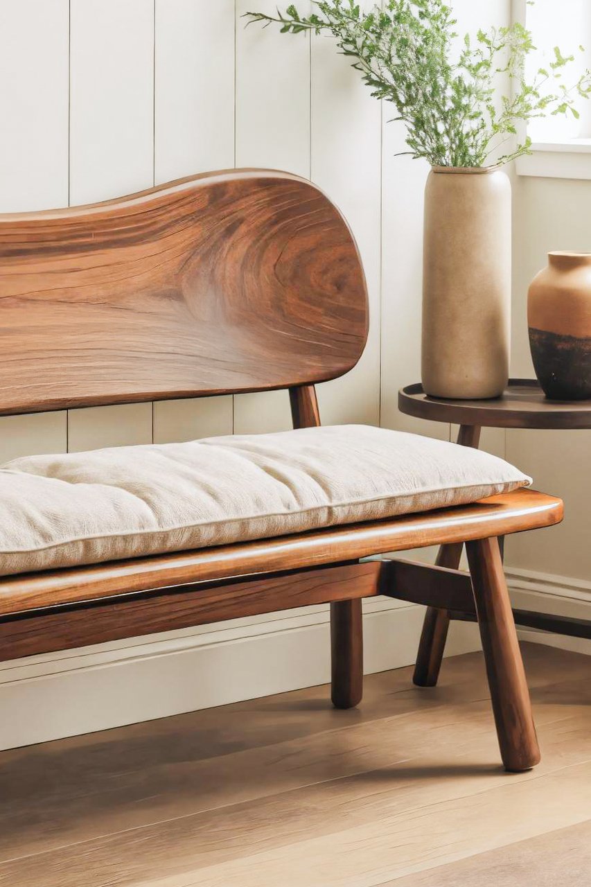 Modern Bench With Curved Backrest For Bedroom Lynnsnail