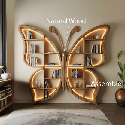 Butterfly Bookshelf With LED For Living Room Or Bedroom Lynnsnail