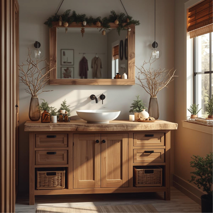 Handcrafted Solid Wood Bathroom Vanity with Live Edge Top and Rustic Storage Design Lynnsnail