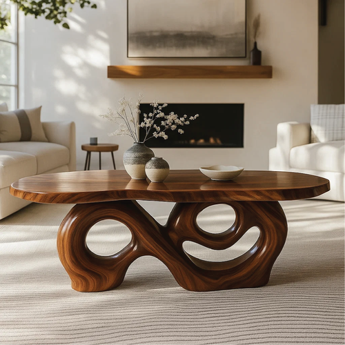 Handcrafted Solid Wood Coffee Table with Artistic Curved Base and Organic Sculptural Design Lynnsnail