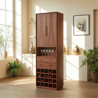 Handcrafted Solid Wood Dining Cabinet with Tall Doors, Wine Storage Grid and Four Drawers Lynnsnail