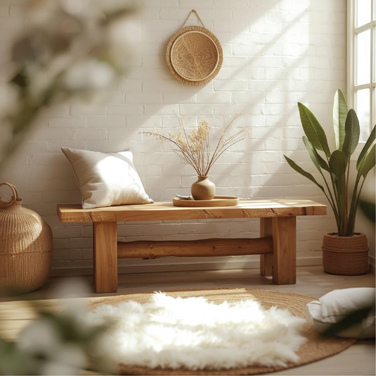 Handcrafted Solid Wood Entryway Bench with Natural Live Edge for Rustic and Minimalist Homes
