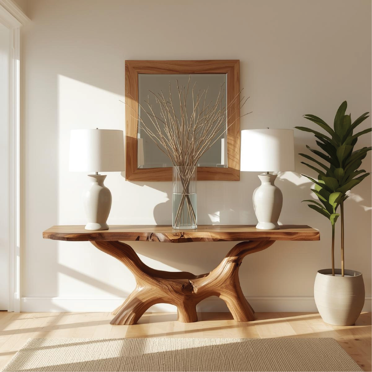 Handcrafted Solid Wood Console Table with Natural Live Edge and Organic Sculptural Base Lynnsnail