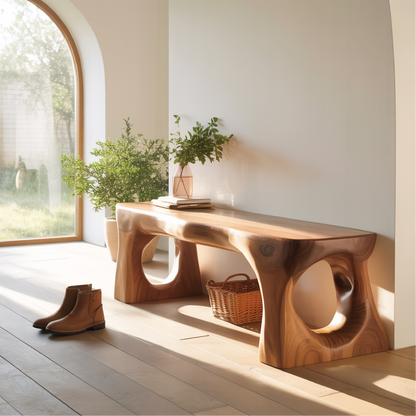 Handcrafted Solid Wood Entryway Bench with Sculpted Organic Cutout Base and Smooth Finish Lynnsnail