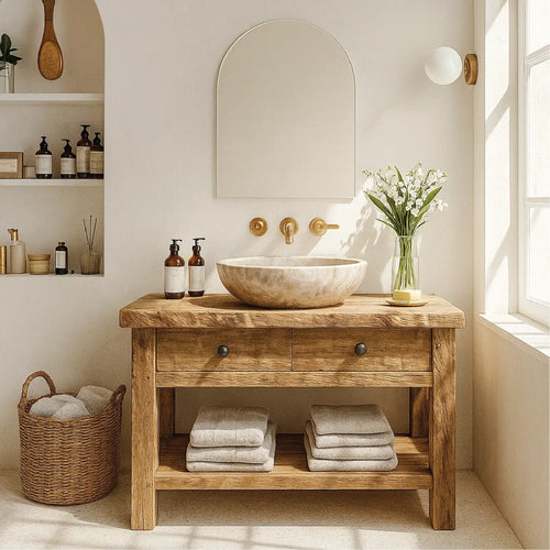 Handcrafted Solid Wood Bathroom Vanity with Double Drawers and Shelf for Natural Modern Homes Lynnsnail