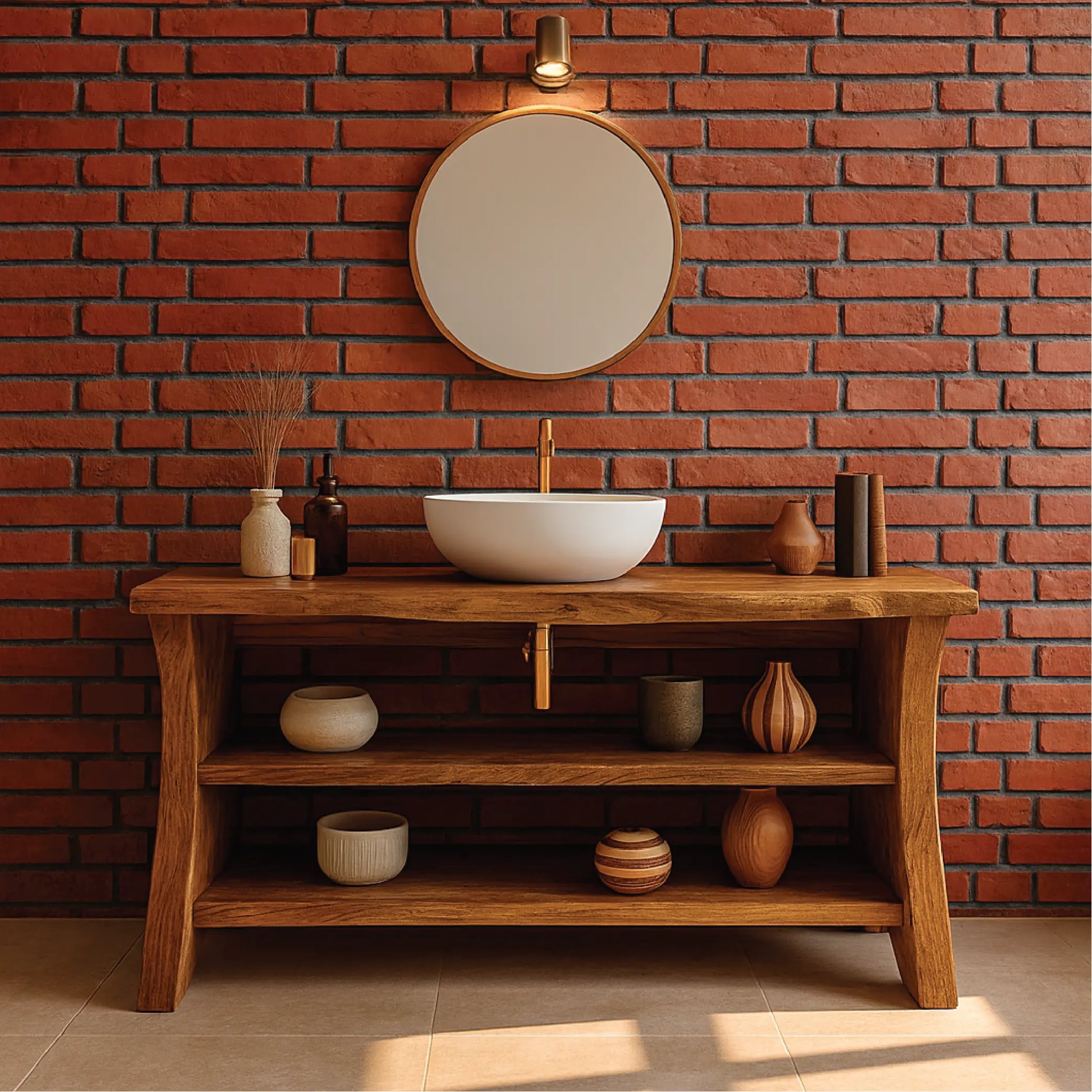 Handcrafted Solid Wood Bathroom Vanity with Live Edge Design and Double Open Storage Shelves Lynnsnail
