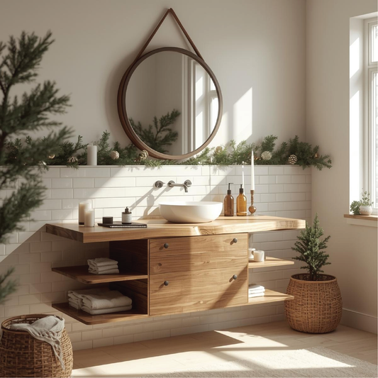 Handcrafted Solid Wood Floating Bathroom Vanity with Shelf Storage and Natural Modern Design Lynnsnail