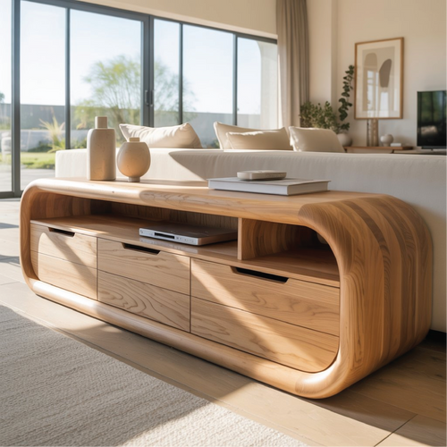 Solid Wood Console Table – Handcrafted Modern TV Stand with Smooth Rounded Edges Lynnsnail