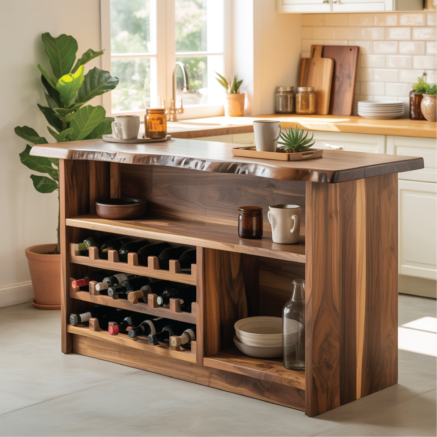 Handcrafted Solid Wood Wine Cabinet with Live Edge Design for Dining Room Storage and Display Lynnsnail
