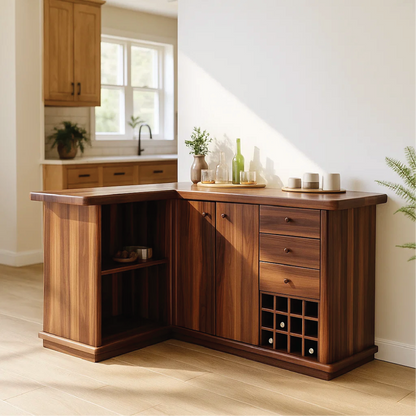 Solid Wood Wine Storage Cabinet with Drawers and Rack – Premium L-Shaped Bar Furniture Lynnsnail